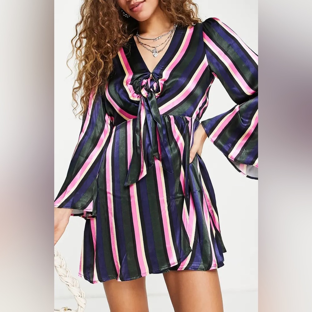 Topshop Stripe Knot Front Satin Minidress